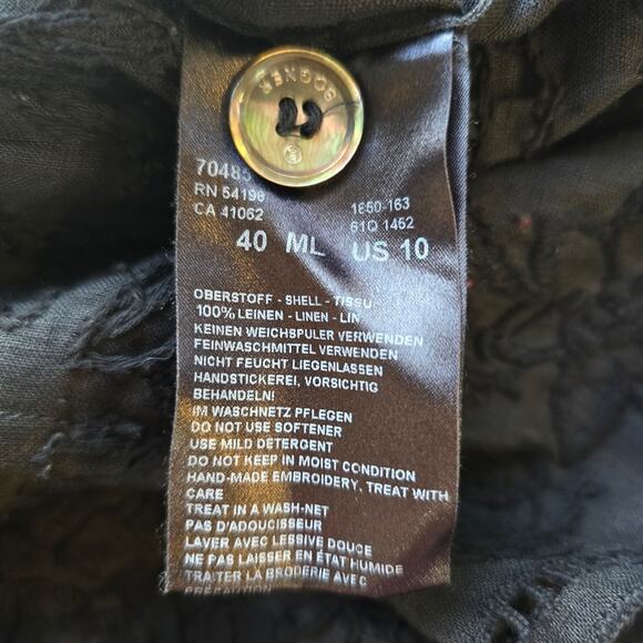 W Bogner Black Floral Embroidered Linen Button Down Top Women's Size 10 Artsy - Picture 10 of 10